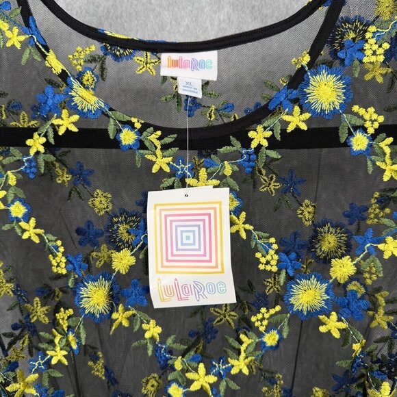 LuLaRoe Deanne II Sheer Embroidered Maxi Dress Size XL Black Blue Floral NEW - Picture 5 of 11